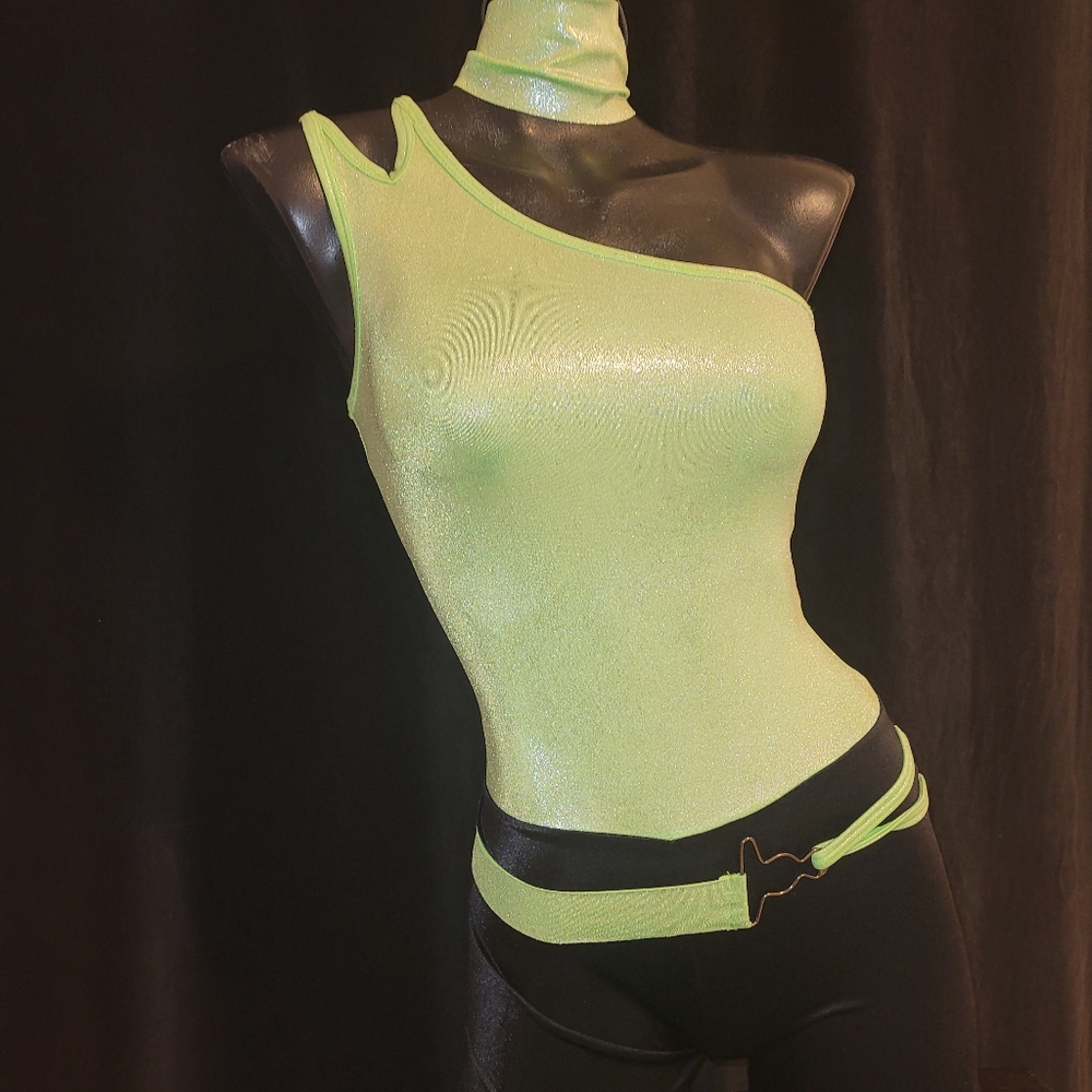 Green Shimmer Shiny/Black/Women's Jumpsuit DANCE WEAR,HalloweenCustome SMALL